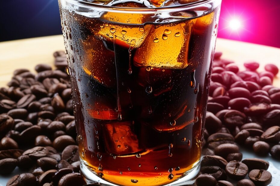 Refreshing glass of cold brew coffee with ice on a sunny day.