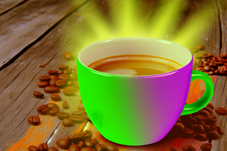 A steaming cup of coffee surrounded by coffee beans, symbolizing health benefits and antioxidants.